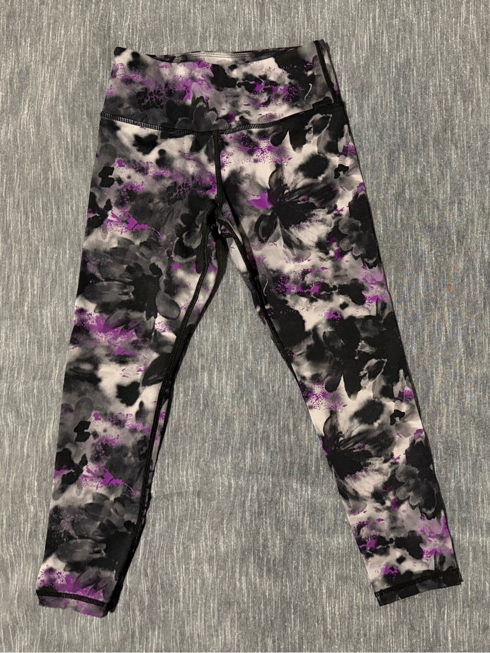 Active USA Girls Floral Tie-Dye Leggings - Black, Gray & Purple
